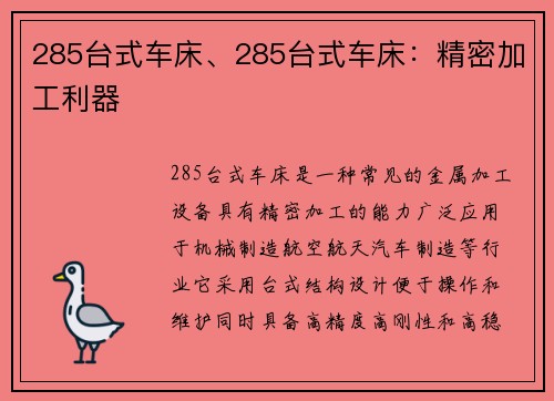 285台式车床、285台式车床：精密加工利器